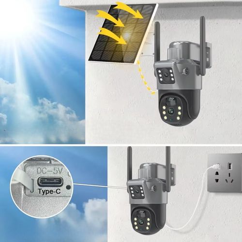 PODWÓJNA KAMERA SOLARNA WIFI IP SMART ZEWNĘTRZNA OBROTOWA QHD 6MP ZOOM 3w1 na Arena.pl