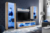 Meblościanka Biały/Dąb Wotan LED Meble RTV – Zestaw Mebli