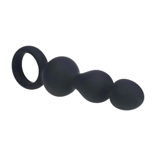 beaded silicone anal probe with loop - black na Arena.pl