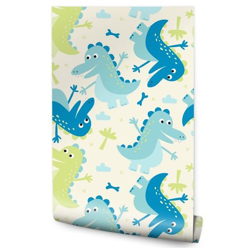 Tapeta Ścienna Dla Dzieci DINOZAURY Drzewa Chmurki na Arena.pl