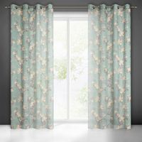 Zasłona gotowa na przelotkach LUNA 140x250 miętowa róż kwiaty magnolie