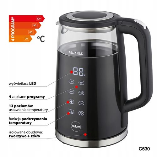 Czajnik elektryczny ELDOM C530 REGULACJA TEMPERATURY 1,7L DOTYKOWY PANEL na Arena.pl