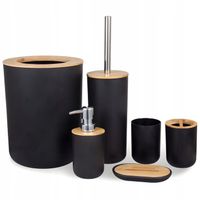 ZESTAW ŁAZIENKOWY 6 ELEMENTÓW AKCESORIA DO WC KOSZ DOZOWNIK CZARNY KOMPLET