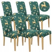 Zestaw 6Szt. Pokrowiec Na Krzesło Zielone Świąteczne Wzory Elastyczny