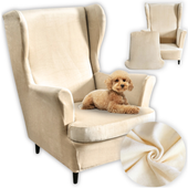 Pokrowiec na fotel uszak elastyczny welur beżowy velvet łatwe czyszczenie