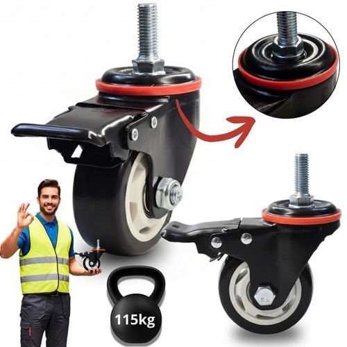 OBROTOWE KÓŁKO 75mm Z HAMULCEM do 460kg TRZPIEŃ Gwint M12x30mm 1szt na Arena.pl