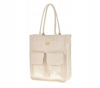 Laura Biaggi pojemna torebka shopper dwie kieszenie jasny beż groszek AB319