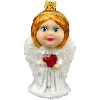 Bombka choinkowa szklana: Anioł z sercem: biały