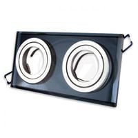 CZARNA OPRAWA HALOGENOWA DWUGŁOWICOWA IP20 SZKŁO ALUMINIUM LED