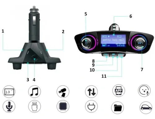TRANSMITER FM BLUETOOTH 5.0 USB WIELOFUNKCYJNY 8w1 na Arena.pl