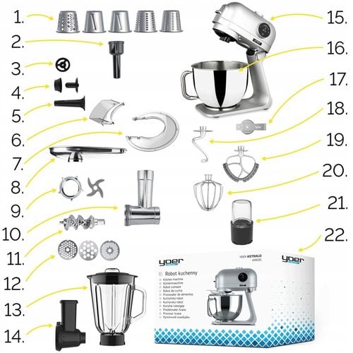 Robot kuchenny Planetarny Yoer Wielofunkcyjny 2200W misa 5,5L +39 na Arena.pl