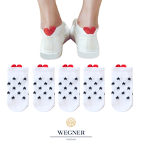 5 Par Skarpetek Stopki - Damskie, Białe z Motywem Serca, 36-39