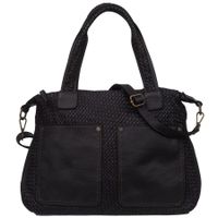 VERA PELLE torebka skórzana shopper vintage pleciona z paskiem V652 czarna