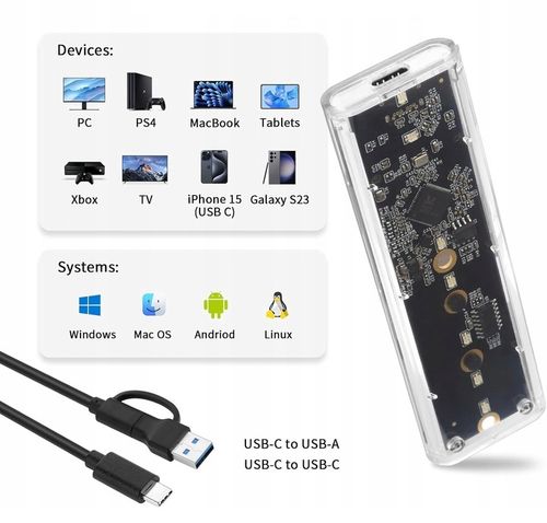 OBUDOWA NA DYSK NVME M2 SATA SSD ADAPTER NGFF M.2 USB 3.1 USB TYP-C 10 GBPS na Arena.pl