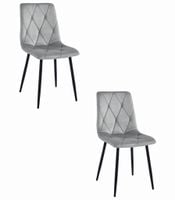 Krzesło tapicerowane srebrno-szare LIBRA welur nogi czarne 2 szt. loft