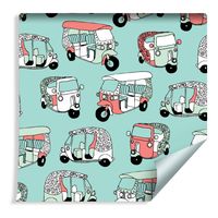 Tapeta Dla Dzieci - Kolorowe Riksze w Stylu Skandynawskim