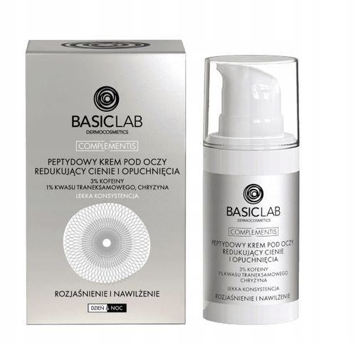 BASICLAB Krem Peptydowy pod Oczy 15ml z Kofeiną i Kwasem Nawilża i Odświeża na Arena.pl