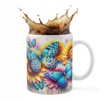 KUBEK CERAMICZNY 330ML DRUK - MOTYL MOTYLE ROBAK SKRZYDŁA WIOSNA KWIATY