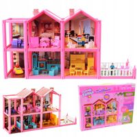 DOMEK DLA LALEK WILLA RÓZOWA MEBLE LALKI LALECZKI TARAS SAMOCHÓD DO ZABAWY