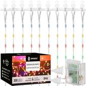 Kurtyna świetlna 300 led girlanda, lampki wewnętrzno-zewnętrzne sople multikolor + flash