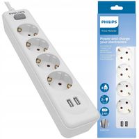 LISTWA ZASILAJĄCA PHILIPS ROZGAŁĘZIACZ 4 GNIAZDA 2x USB 2,4A PRZEWÓD 2m