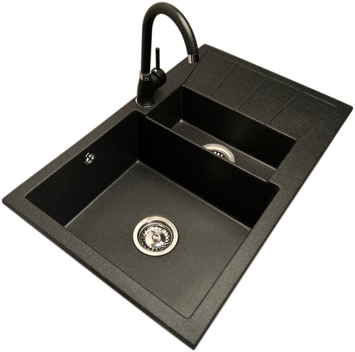 Zlewozmywak 1,5 komorowy z ociekaczem MILOS grafit z prawym ociekaczem + bateria NOON na Arena.pl