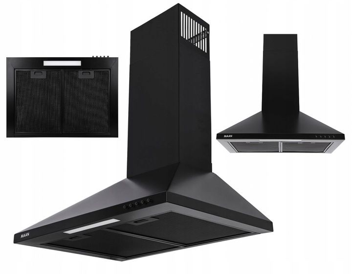 CZARNY POCHŁANIACZ OKAP KUCHENNY KOMINOWY ŚCIENNY MAAN MIX 50 CM FILTR LED zdjęcie 1