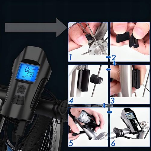 LAMPKA ROWEROWA LED LICZNIK KM PRĘDKOŚCIOMIERZ DZWONEK PRZÓD + TYŁ na Arena.pl