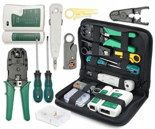 TESTER KABLI SIECIOWYCH WTYK RJ45 ZESTAW NARZĘDZI ŚCIĄGACZ ZACISKARKA LAN3 na Arena.pl