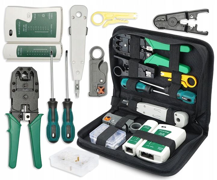 TESTER KABLI SIECIOWYCH WTYK RJ45 ZESTAW NARZĘDZI ŚCIĄGACZ ZACISKARKA LAN3 zdjęcie 1