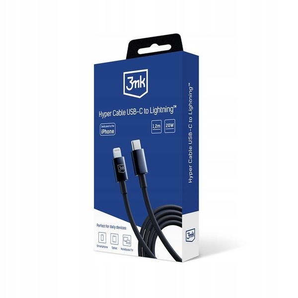 Czarny Kabel USB-C to Lightning 20W 5A 1.2m - 3mk Hyper Cable Black zdjęcie 9