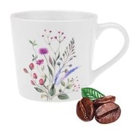 Kubek porcelanowy 400 ml New Bone biały z nadrukiem w kolorowe kwiatki wz.1