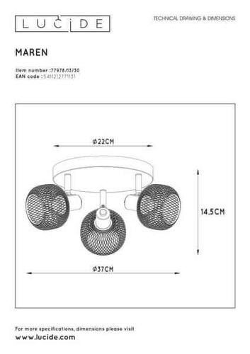 Sufitowa LAMPA loftowa MAREN 77978/13/30 Lucide metalowa OPRAWA plafon okrągły regulowany czarny na Arena.pl