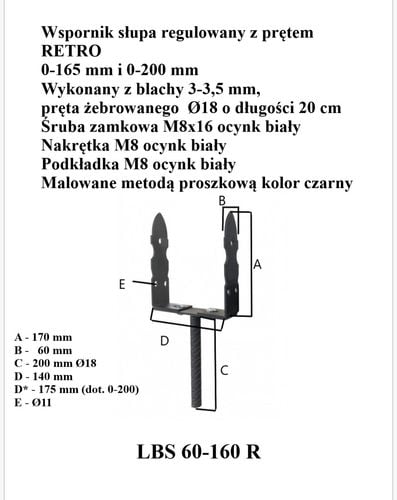podstawa słupa regulowana 0-165mm na pręt retro - lbs 60-160 r na Arena.pl