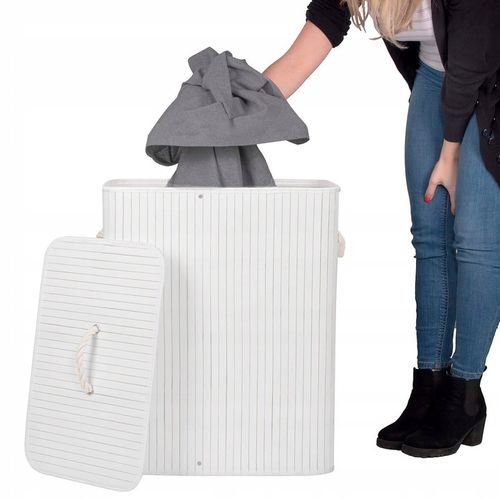 KOSZ BAMBUSOWY NA PRANIE BIELIZNĘ DWUKOMOROWY Z POKRYWĄ POJEMNIK DUŻY 100L na Arena.pl