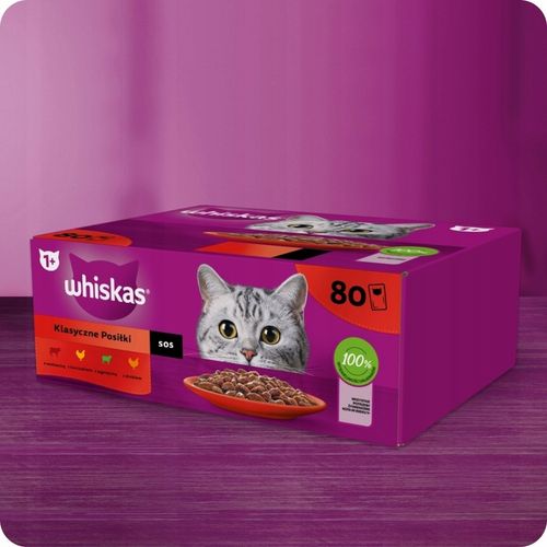 MOKRA KARMA DLA KOTA WHISKAS KLASYCZNE SMAKI W SOSIE MIX SMAKÓW 80x85G na Arena.pl