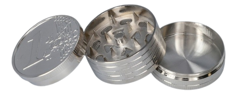 Młynek do Tytoniu Ziół Suszu CBD Grinder Crusher w Kształcie 1 euro Srebrny na Arena.pl