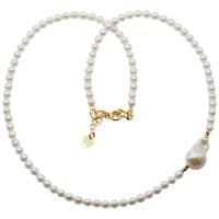 Naszyjnik z białych pereł hodowanych i perły barok – srebro 925 złocone