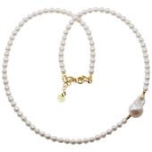 Naszyjnik z białych pereł hodowanych i perły barok – srebro 925 złocone