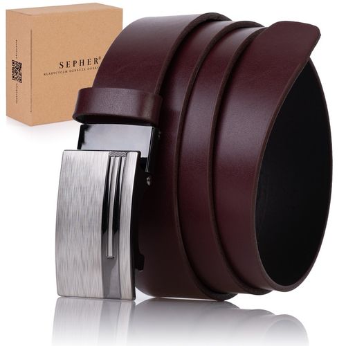 Pasek SKÓRZANY męski Klamra automat BORDOWY spodni na Arena.pl