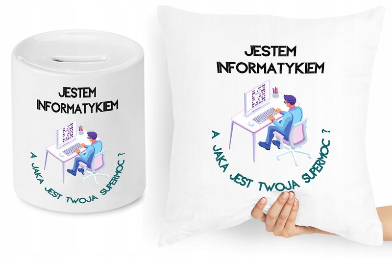 Dla Informatyka Zestaw Poduszka + Skarbonka Z Nadrukiem Ze Zdjęciem zdjęcie 1