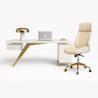 Zestaw mebli biurowych biurko białe glamour + fotel obrotowy