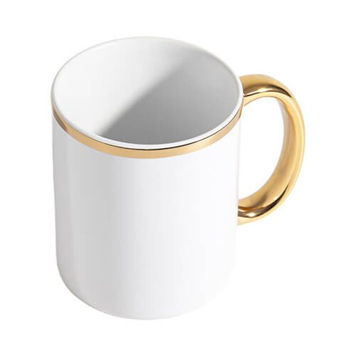 Kubek 330 ml ze złotym paskiem i uszkiem do sublimacji na Arena.pl