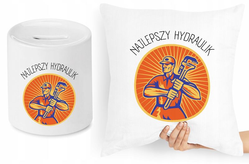 Dla Hydraulika Zestaw Poduszka + Skarbonka Z Nadrukiem Ze Zdjęciem zdjęcie 1