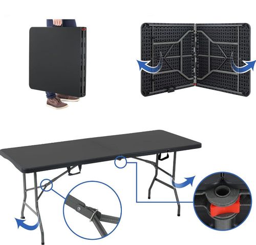 Zestaw składanych mebli Cateringowych ogrodowych czarny Stół + 6 krzeseł na Arena.pl