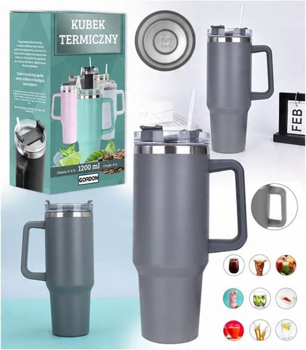 MagiCook KUBEK TERMICZNY SZARY 1200 ML ZE SŁOMKĄ STYLE USA Szarość na Arena.pl