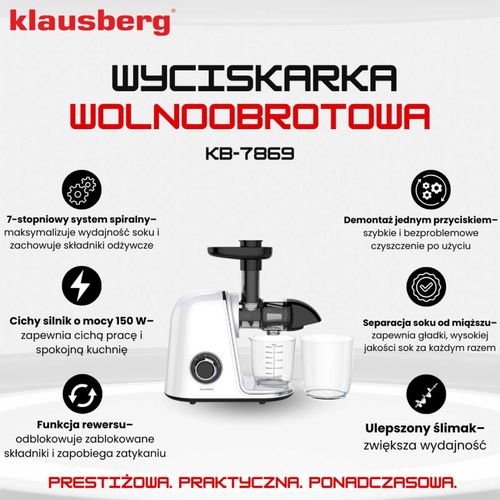 sokowirówka wyciskarka wolnoobrotowa klausberg kb-7869 na Arena.pl