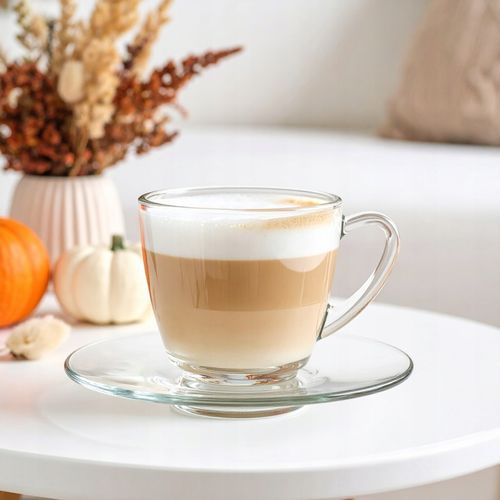 Filiżanki szklane DUŻE Luna 320ml + Spodek komplet 6szt na kawę latte na Arena.pl