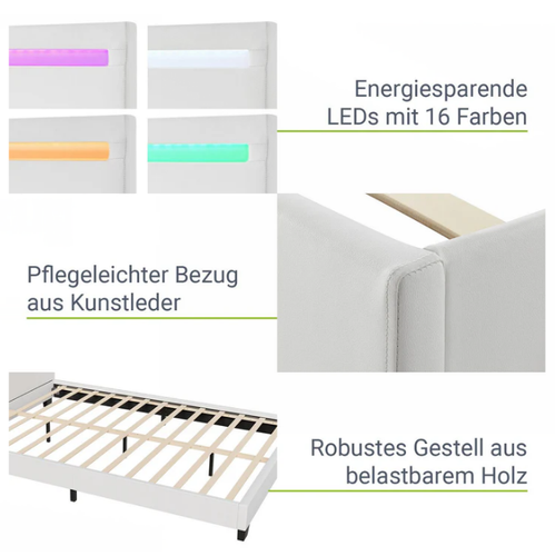 Łóżko tapicerowane z oświetleniem LED i stelażem 140 cm białe na Arena.pl