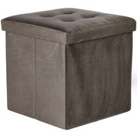 Pufa składana L z guzikami - 38x38x38cm aksamit brąz